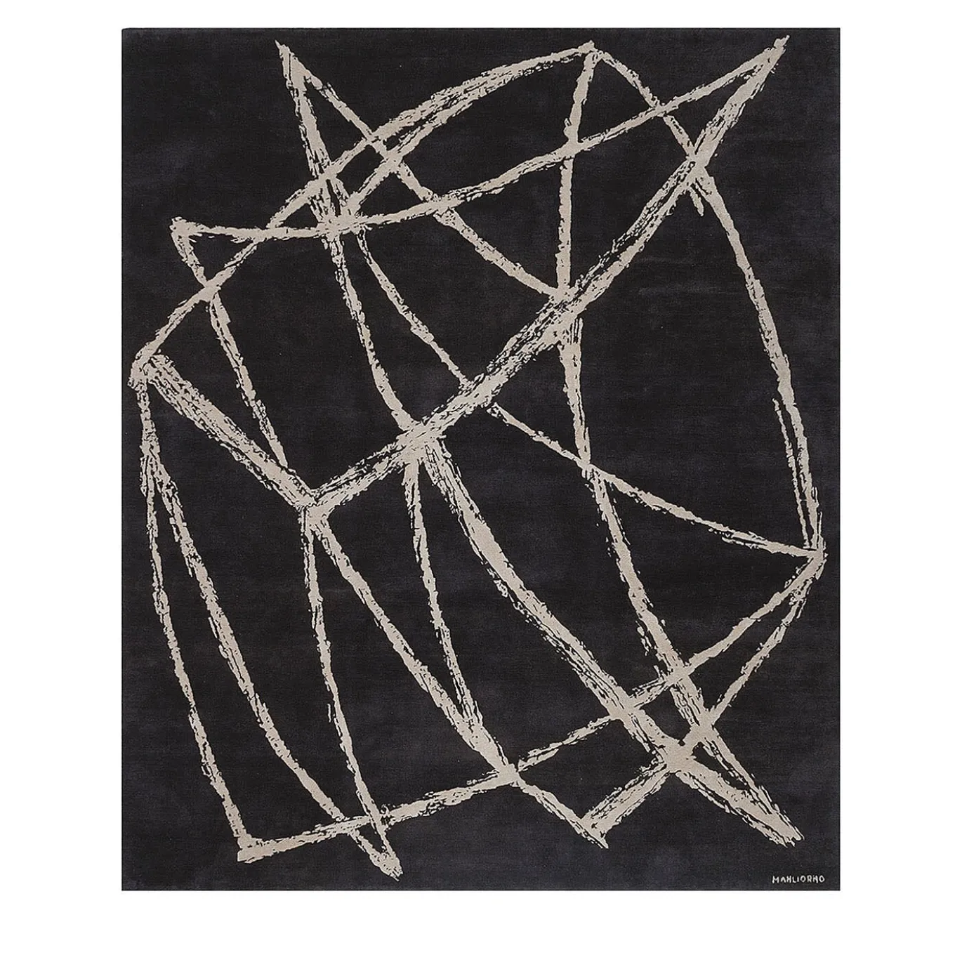 Composizione 1956 Tappeto astratto in lana nera di Manlio Rho