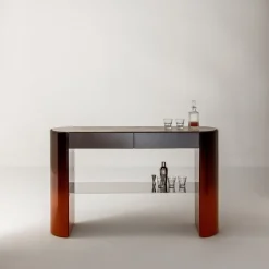 Console Collectionist con piano in marmo travertino grigio
