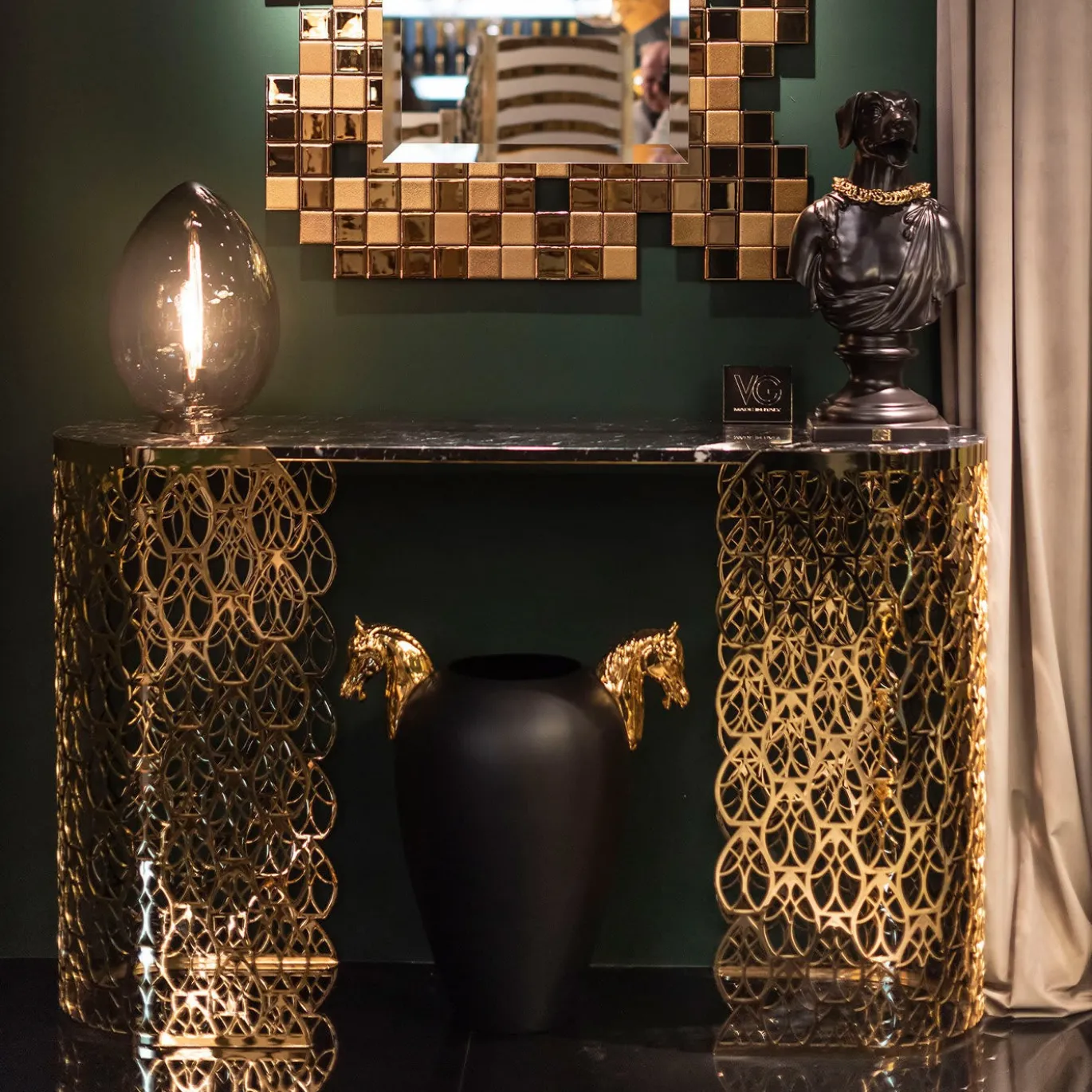 Console Fitzgerald Arabesque con piano in marmo nero