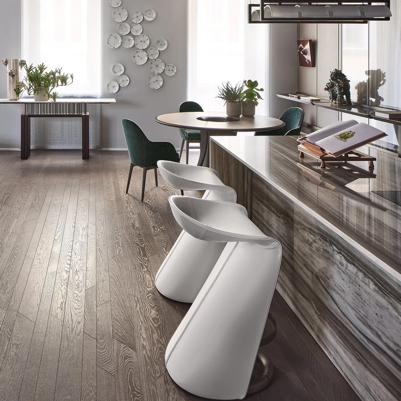 Console G-Code in marmo Calacatta e noce Canaletto nero