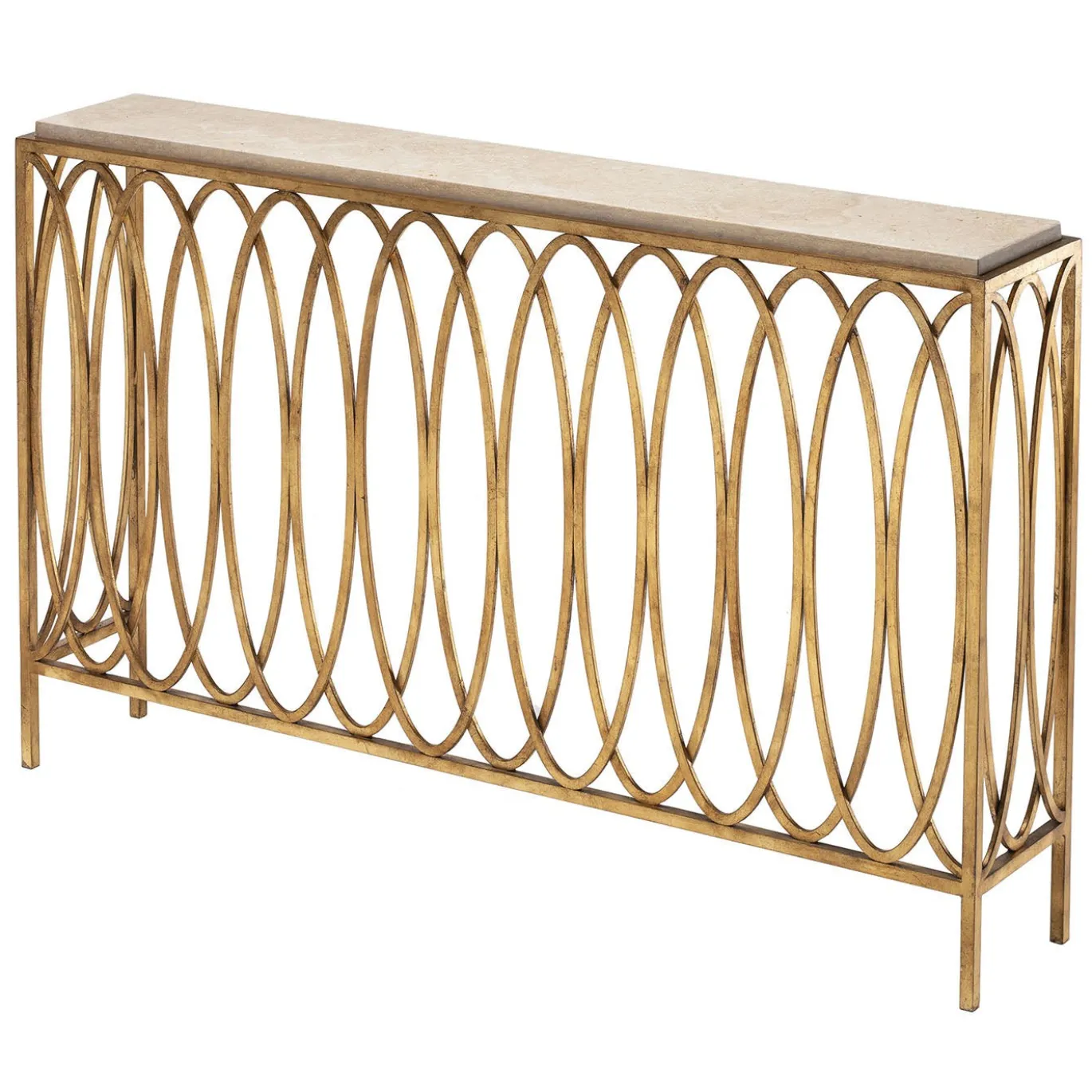 Console in ferro con foglia oro e piano in marmo Novecento