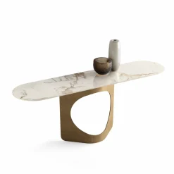 Console in gres marmorizzato e metallo bronzato Hole