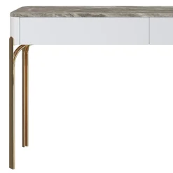 Console in legno con piano in marmo grigio San Nicola e struttura laccata avorio