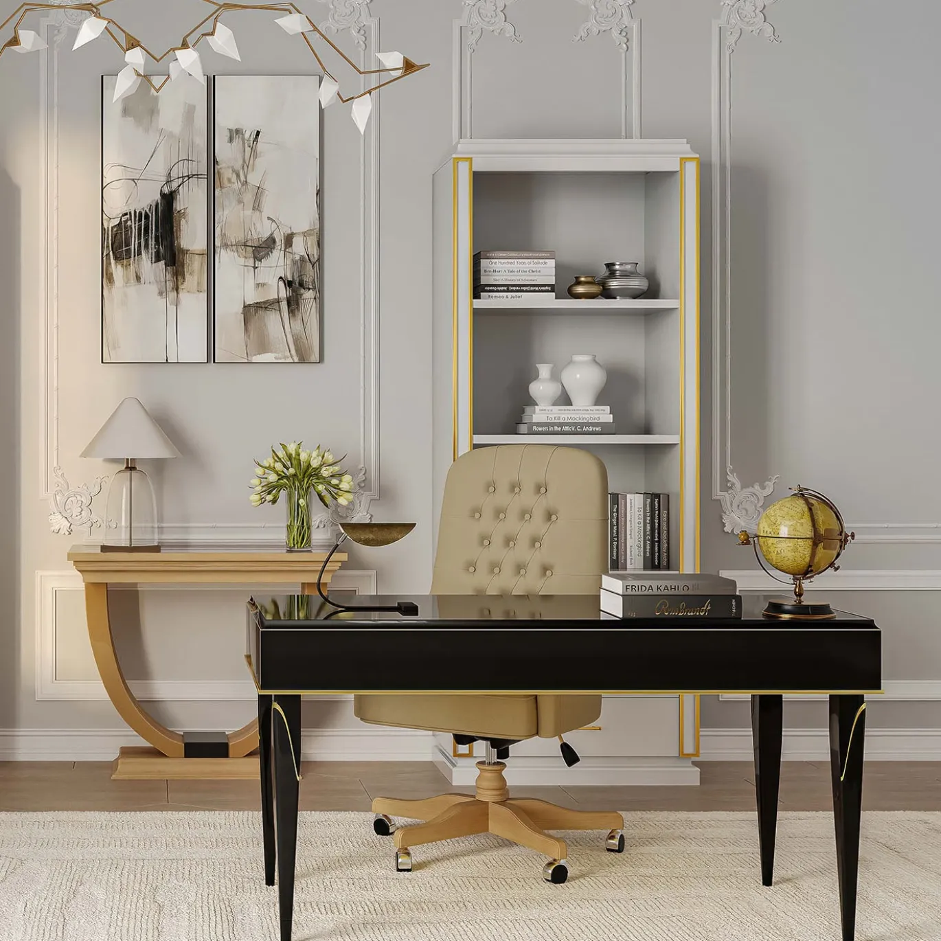 Console in legno laccato nero con cassetti della collezione Studio Privè