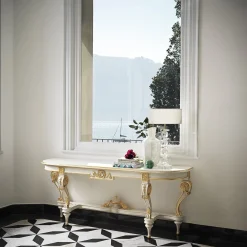 Console in legno massello bianco in stile Luigi XVI