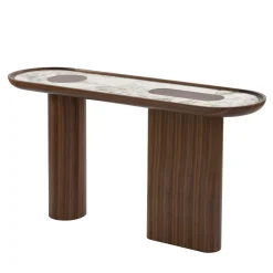 Console in noce nero Creta con top in marmo bianco Arabescato