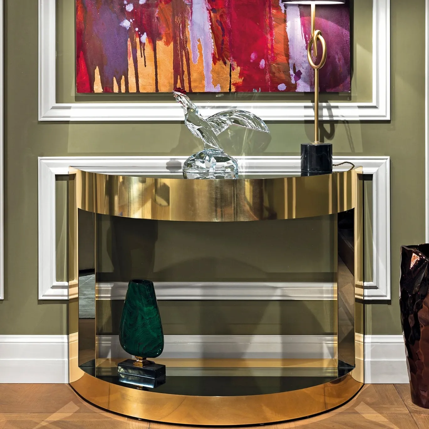 Console in ottone e specchio