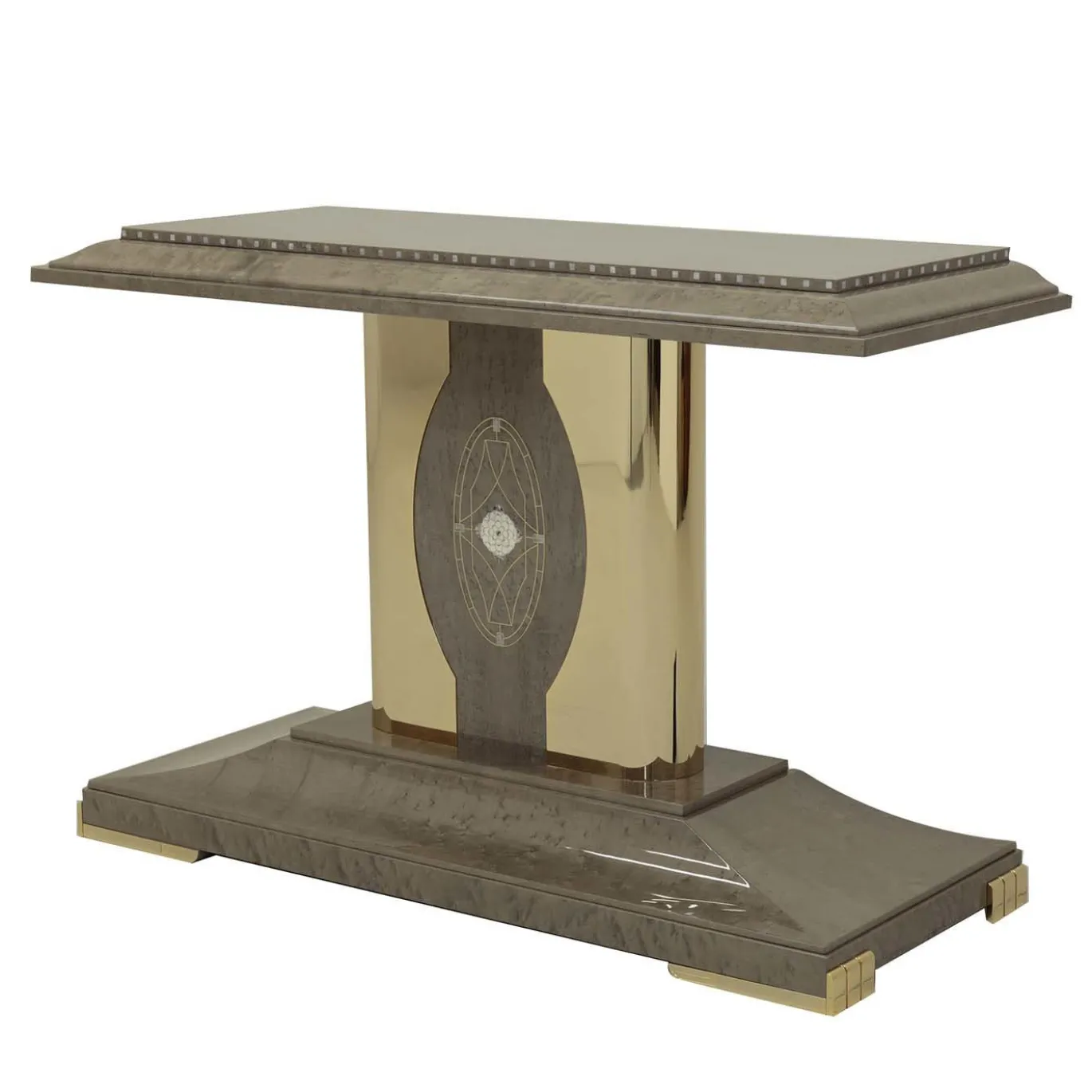 Console Lucien in acero con intarsio in madreperla