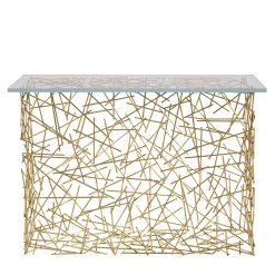 CONSOLE SHANGHAI CON BASE IN OTTONE NATURALE E PIANO IN VETRO - FLAIR EDITION MADE BY NSL