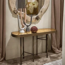 Console Wisteria con finitura bronzo e piano in vetro con foglia d'oro
