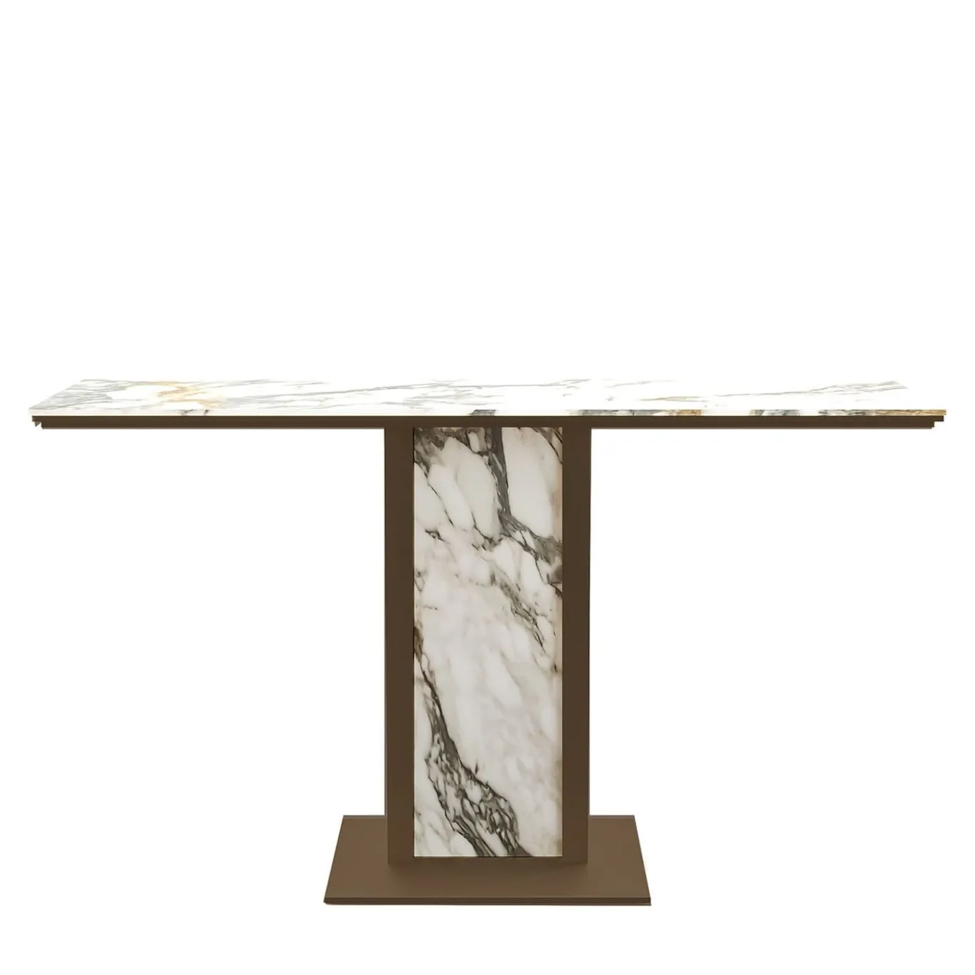 Consolle Afon con piano in marmo bianco e struttura in metallo finitura bronzo