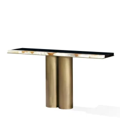 Consolle Andria in legno laccato nero lucido e ottone brunito