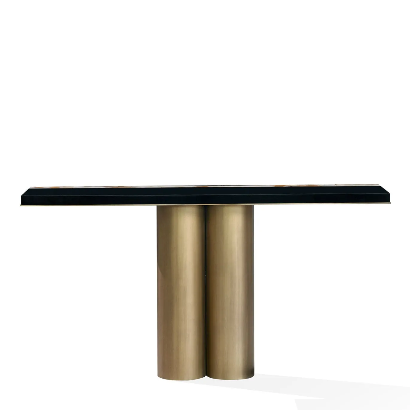 Consolle Andria in legno laccato nero lucido e ottone brunito