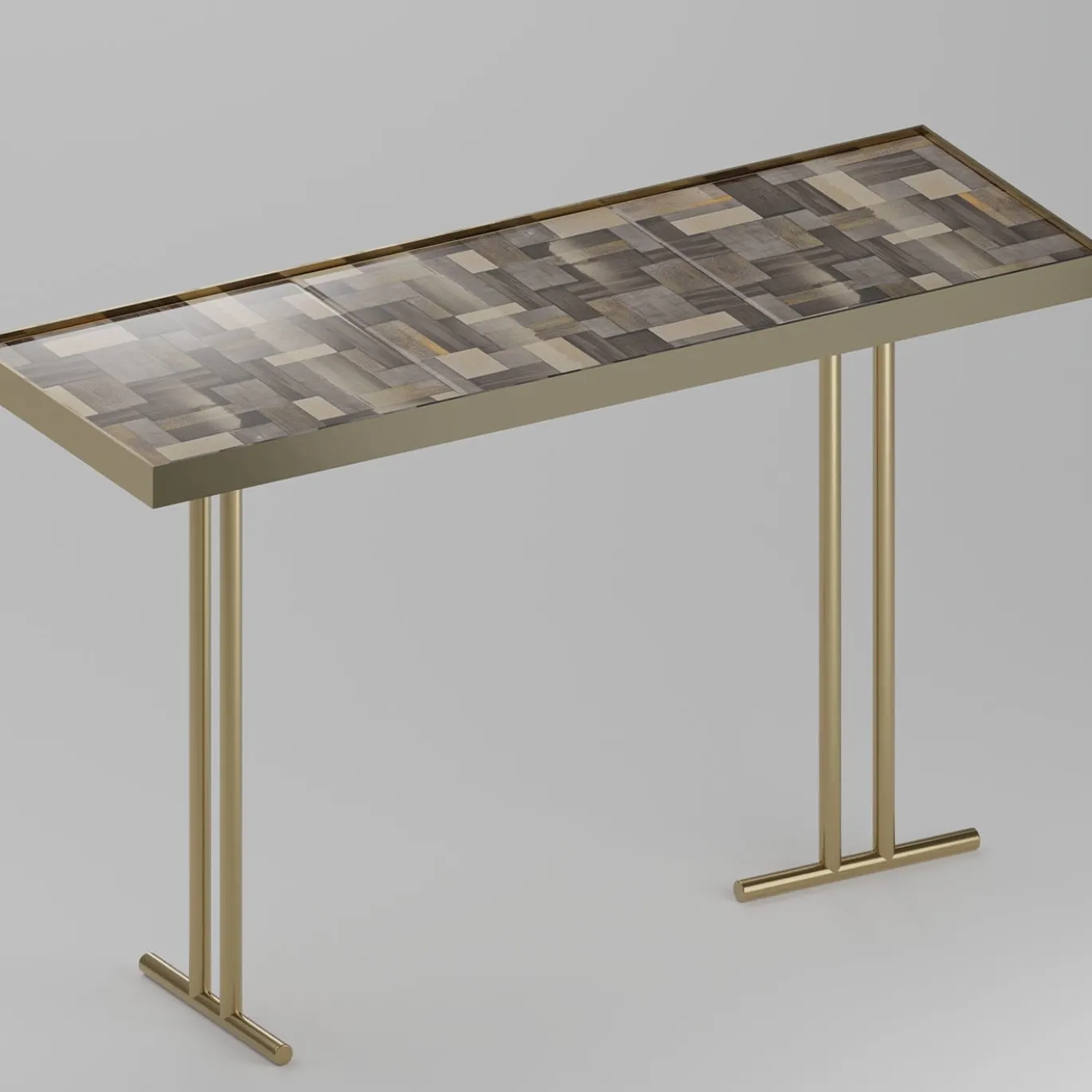 Consolle Camilla Wallpaper Fumo in Ceramica con Finitura Oro