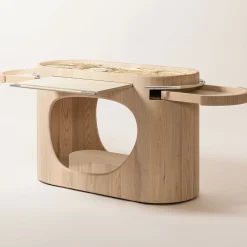 Consolle da bar con base in legno e piano in marmo Maris di Kelly Wearstler