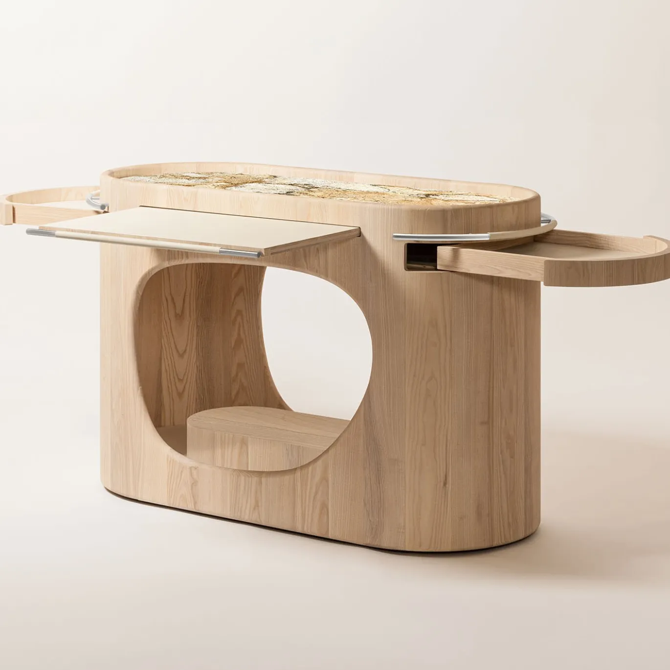 Consolle da bar con base in legno e piano in marmo Maris di Kelly Wearstler