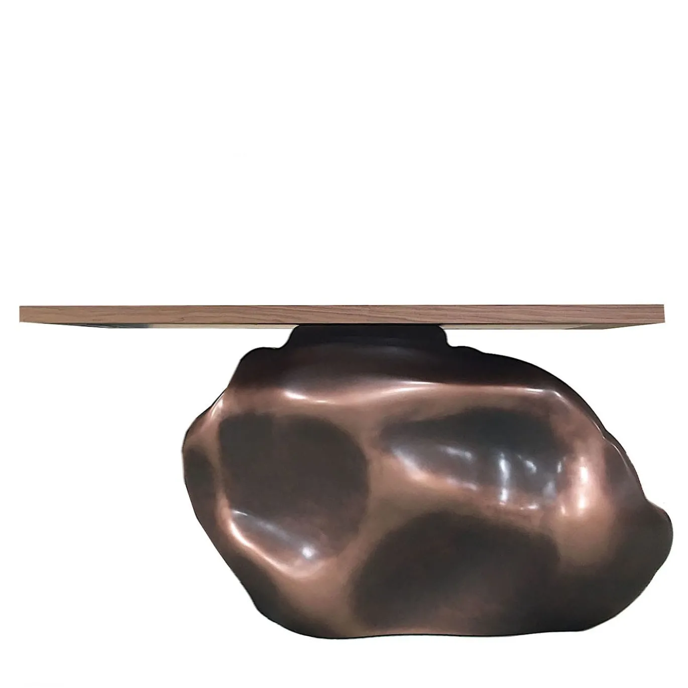 Consolle Impiallacciata Eclipse in Noce con Finitura Bronzo