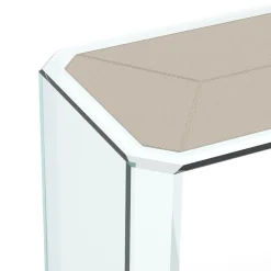 Consolle Jean Michel in vetro trasparente e pelle beige