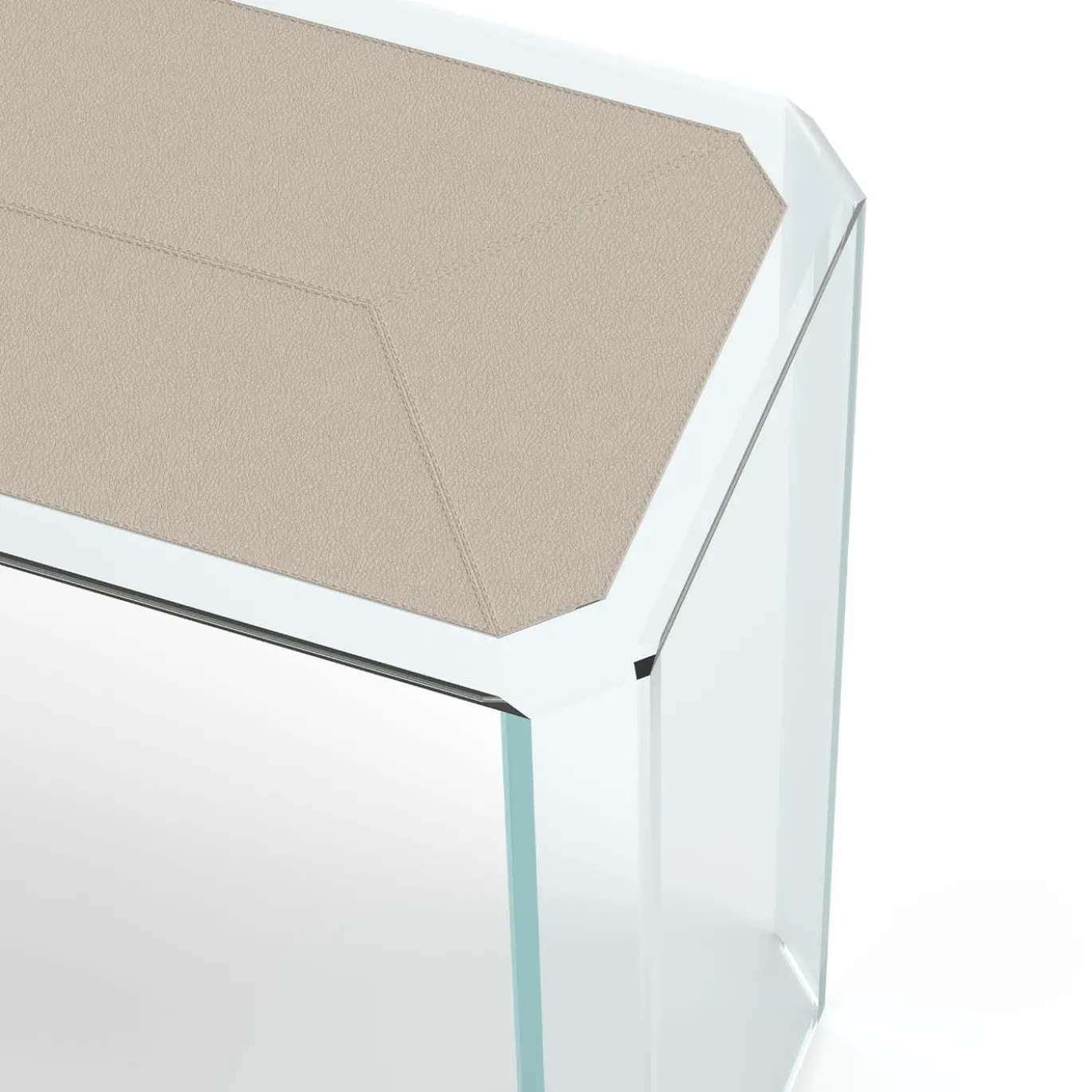 Consolle Jean Michel in vetro trasparente e pelle beige