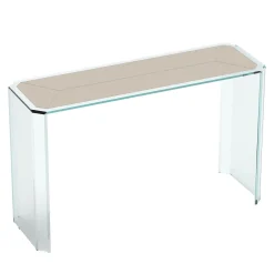 Consolle Jean Michel in vetro trasparente e pelle beige