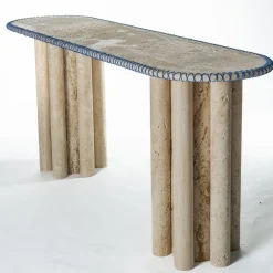 Consolle Lulù in Travertino con Inserti in filo PVC blu