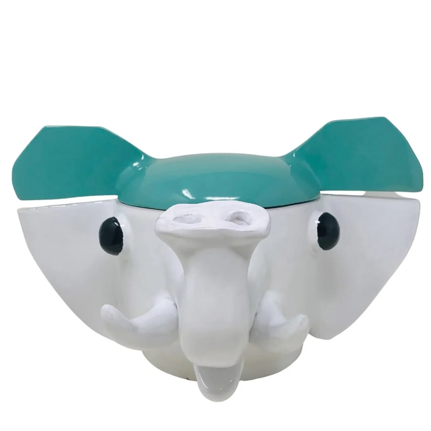 Contenitore grande elefante verde acqua e bianco con coperchio