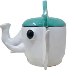 Contenitore grande elefante verde acqua e bianco con coperchio