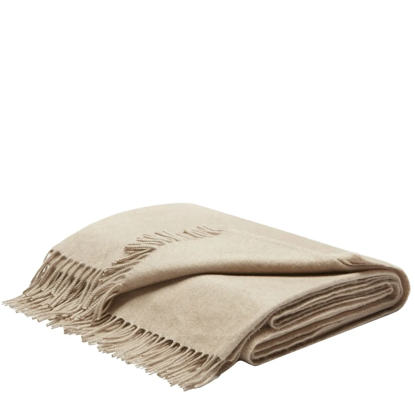 Coperta beige con frange in cashmere e seta