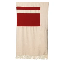 Coperta Ciconi in lana e lino con frange beige e rosse