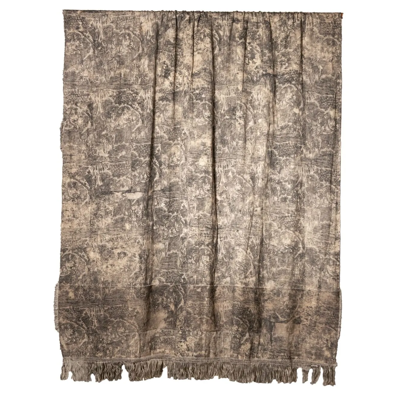 Coperta inglese in cotone e lino con frange Toile-de-Jouy