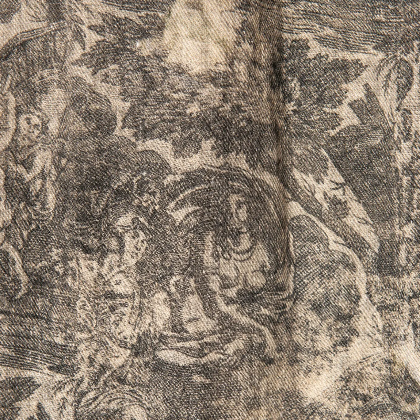 Coperta inglese in cotone e lino con frange Toile-de-Jouy