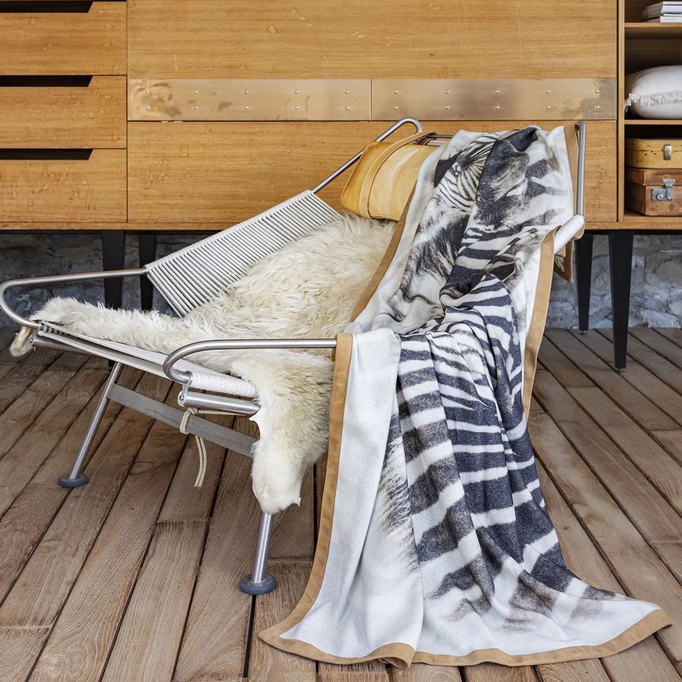 Coperta piccola con motivo a orlo scamosciato Zebra