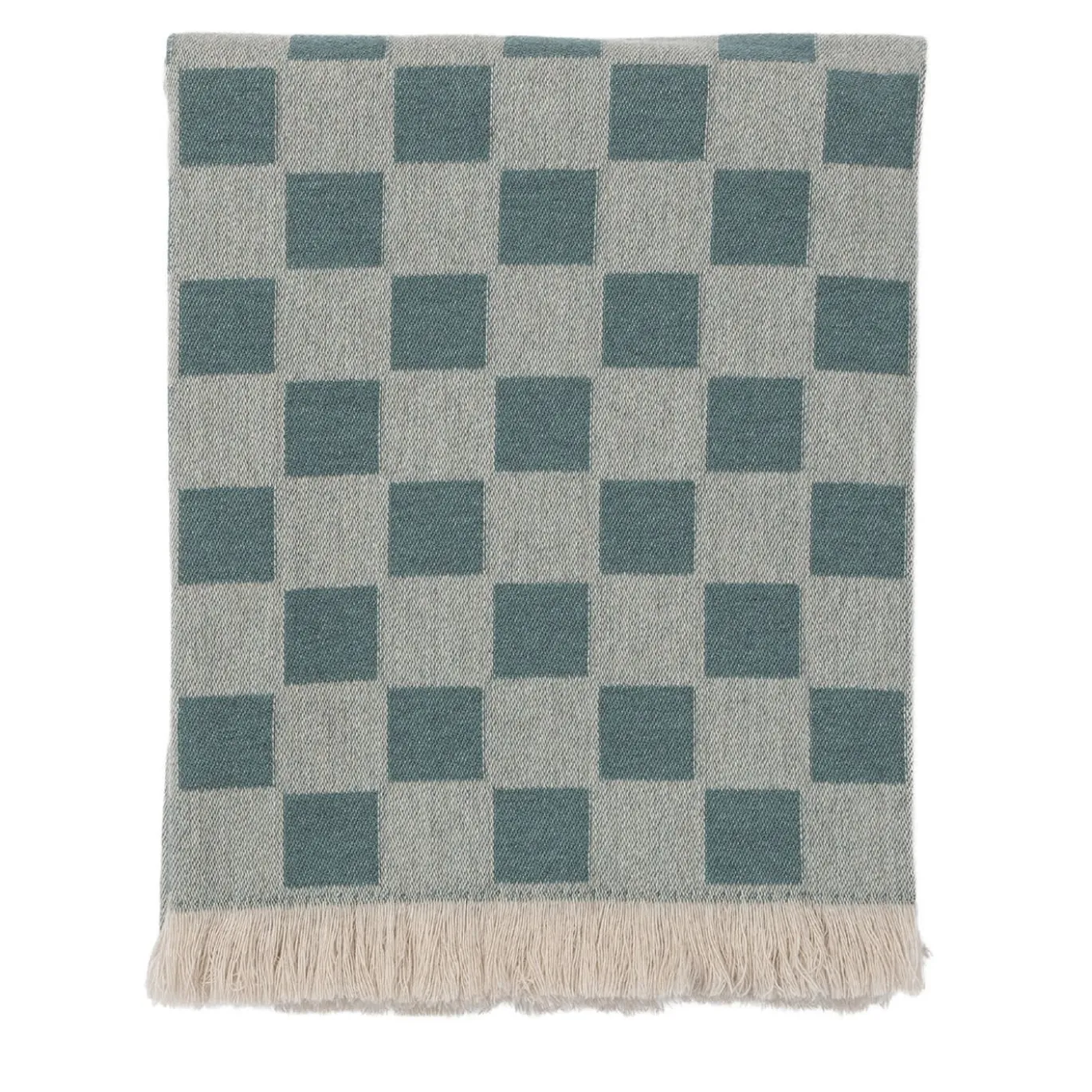 Coperta verde con frange a scacchiera