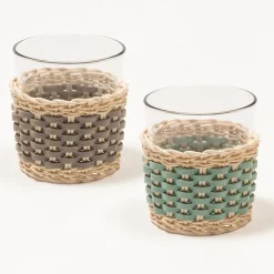 Coppa Annecy in pelle e rattan - Verde