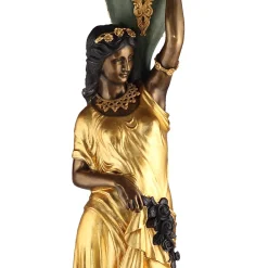 Coppia di lampade da terra Donzelle neoclassiche in bronzo