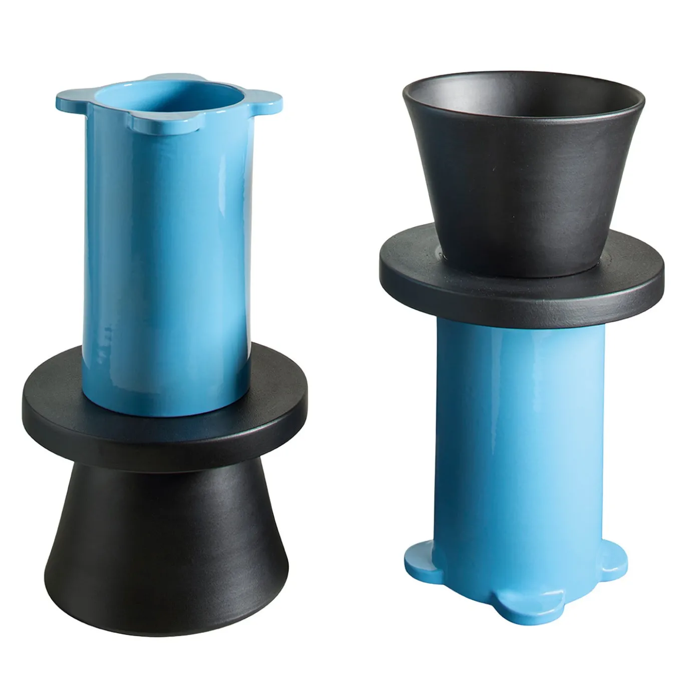 Coppie di Fatto Vasi Decorativi in Ceramica Neri e Blu di Nathalie Du Pasquier