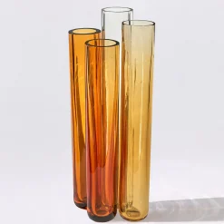 Corallo n.3 Vaso tubolare in cristallo soffiato a mano arancione