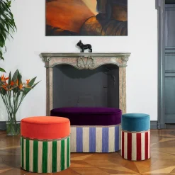 Couture Geometric Riga Small Light-Blue & Red Ottoman
