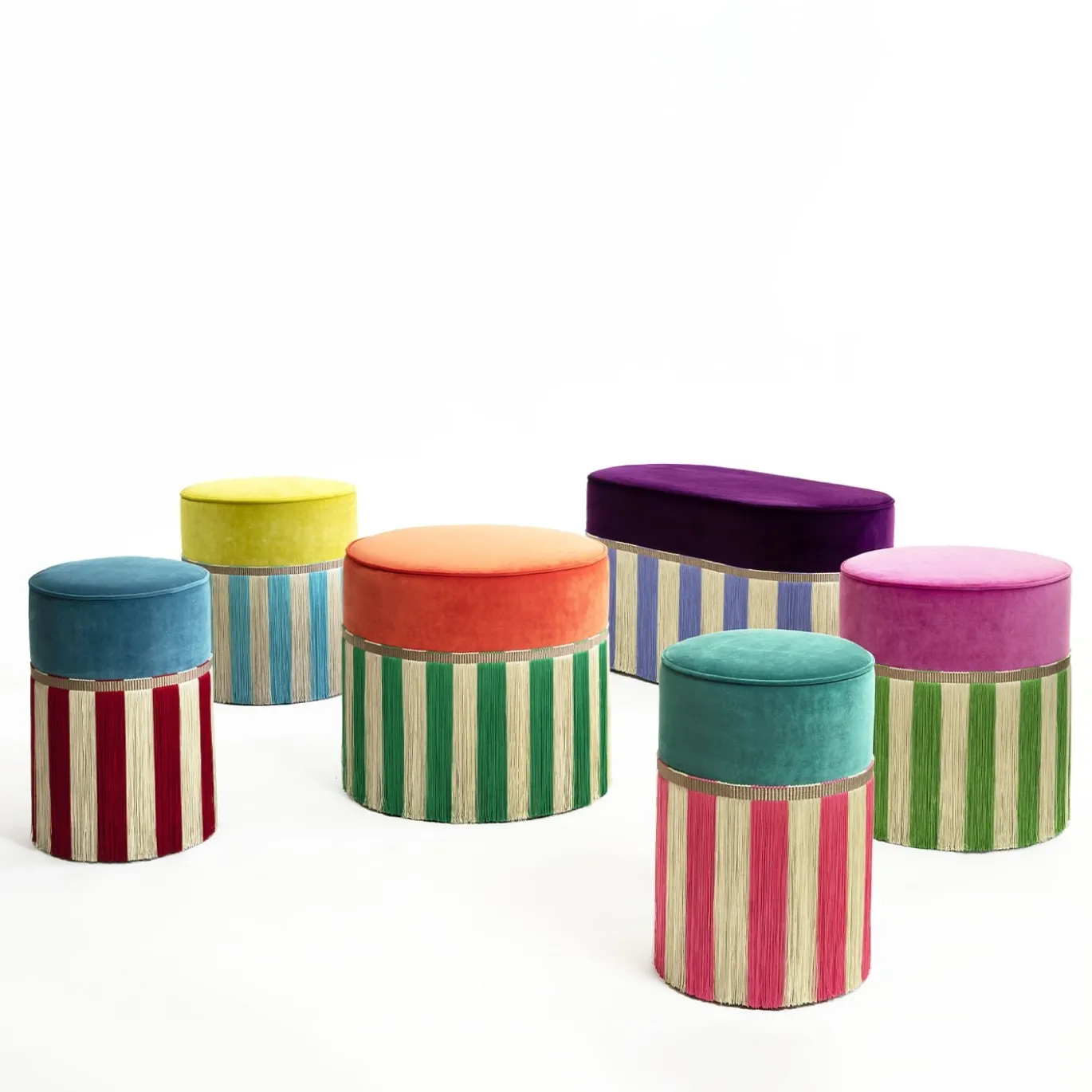 Couture Geometric Riga Small Light-Blue & Red Ottoman