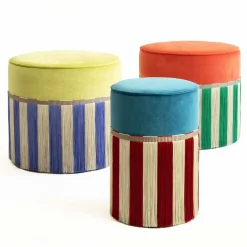 Couture Geometric Riga Small Light-Blue & Red Ottoman