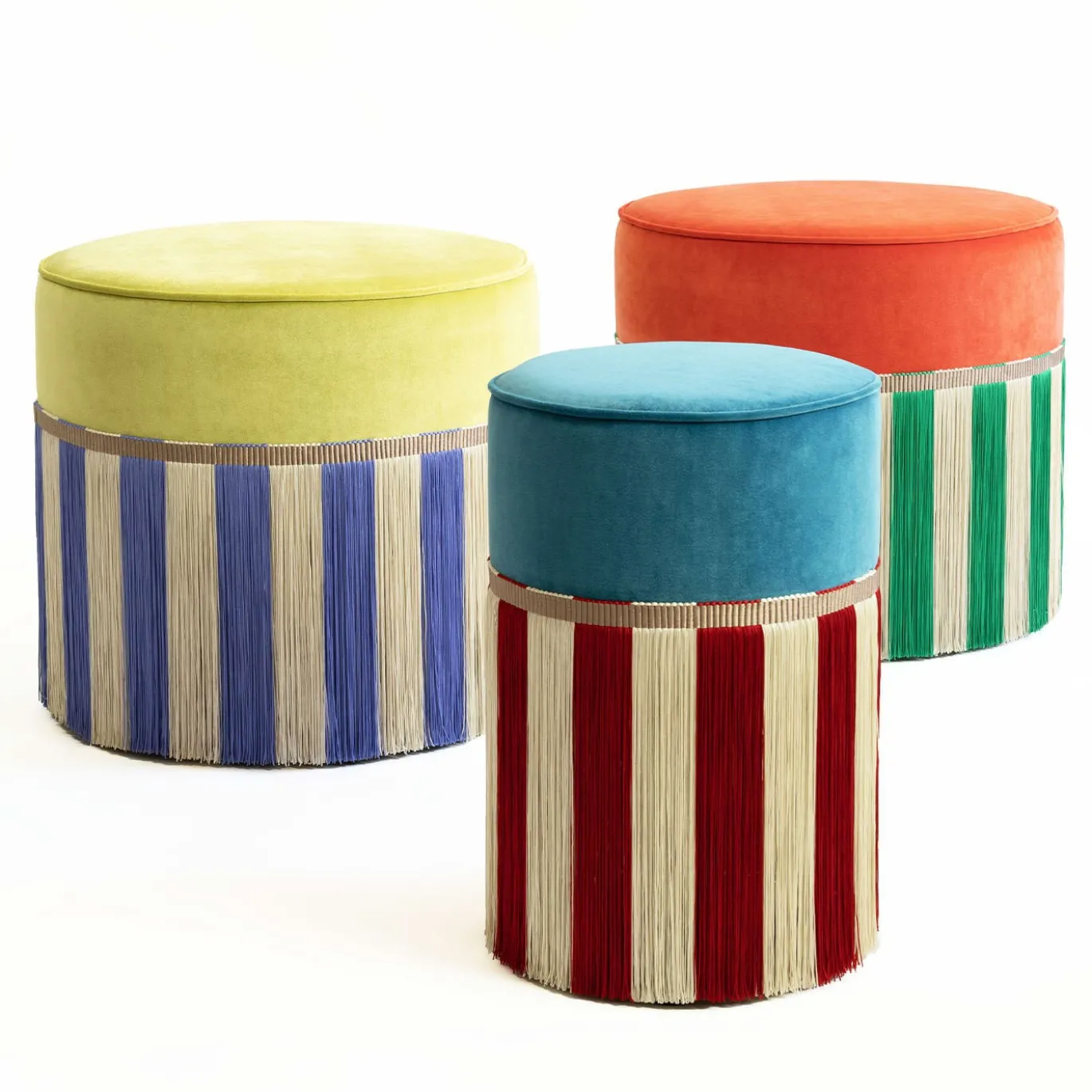 Couture Geometric Riga Small Light-Blue & Red Ottoman