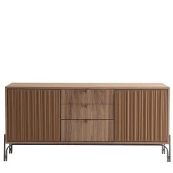 Credenza a 2 porte in pelle e noce cognac