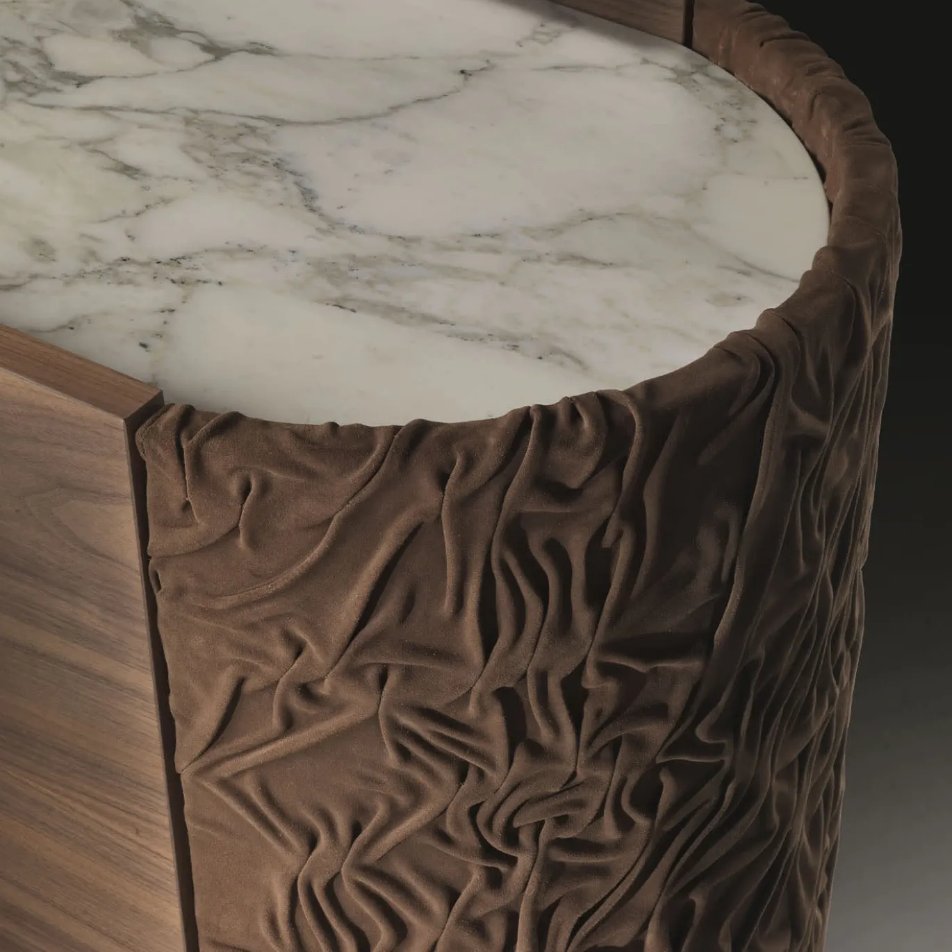 Credenza Arena a 2 ante in pelle e legno con piano in marmo