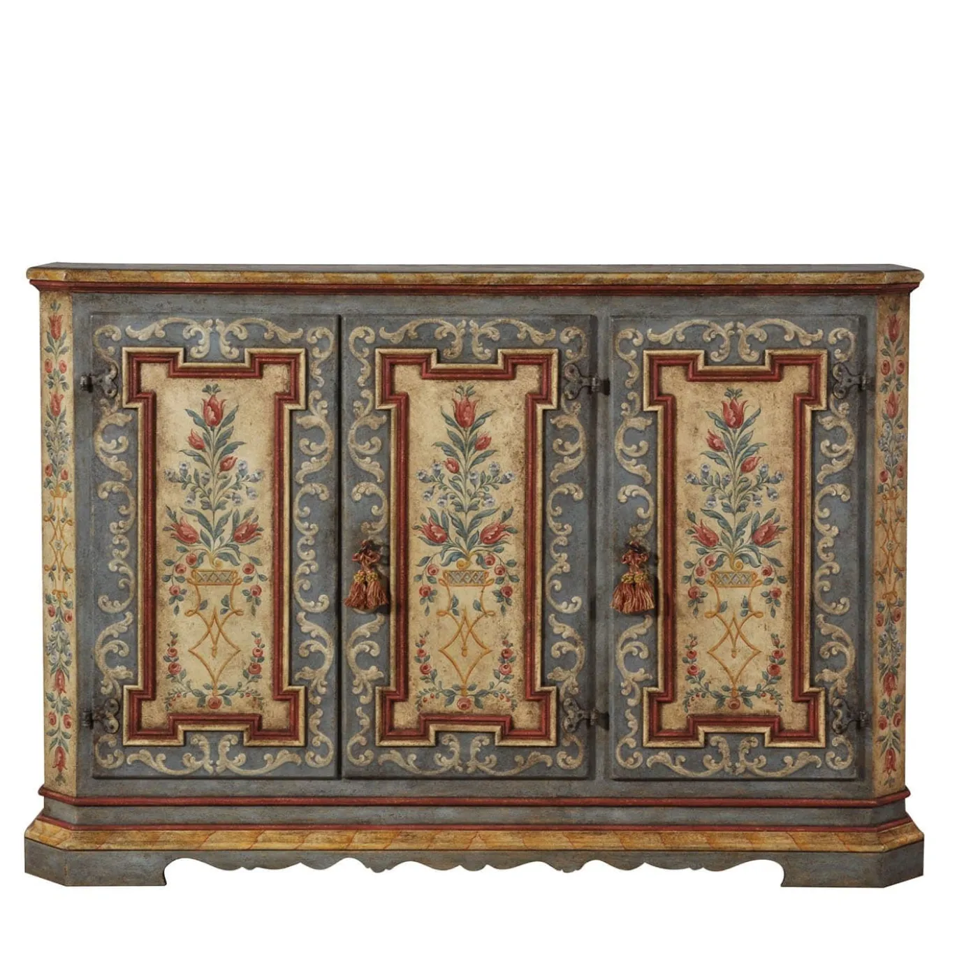 Credenza barocca del XVIII secolo in stile tirolese con decorazioni floreali