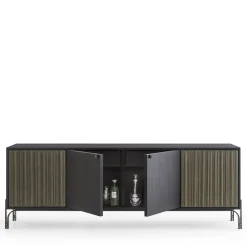 Credenza Canette a 4 ante in pelle nabuk verde salvia e rovere