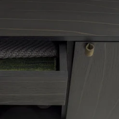Credenza Canette a 4 ante in pelle nabuk verde salvia e rovere