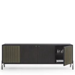 Credenza Canette a 4 ante in pelle nabuk verde salvia e rovere