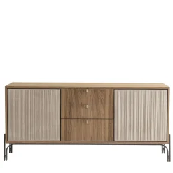 Credenza Canette a 2 porte in pelle nabuk beige e noce
