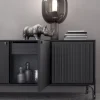 Credenza Canette a 4 porte in pelle nabuk grigio antracite e rovere