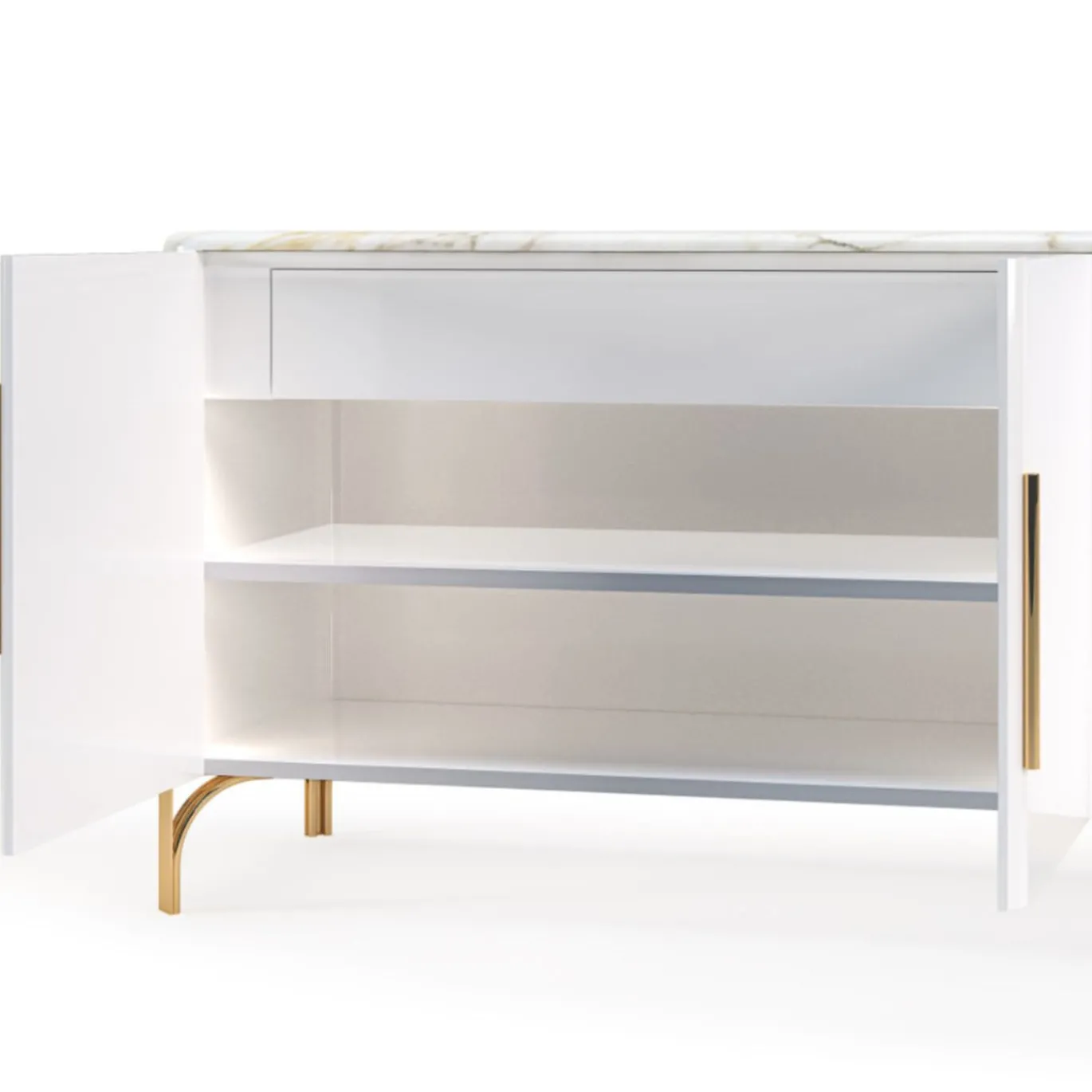 Credenza Flare laccata bianca a quattro porte